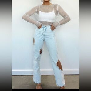 Lane 201 Light Wash Rhinestone Denim Jeans Size Large